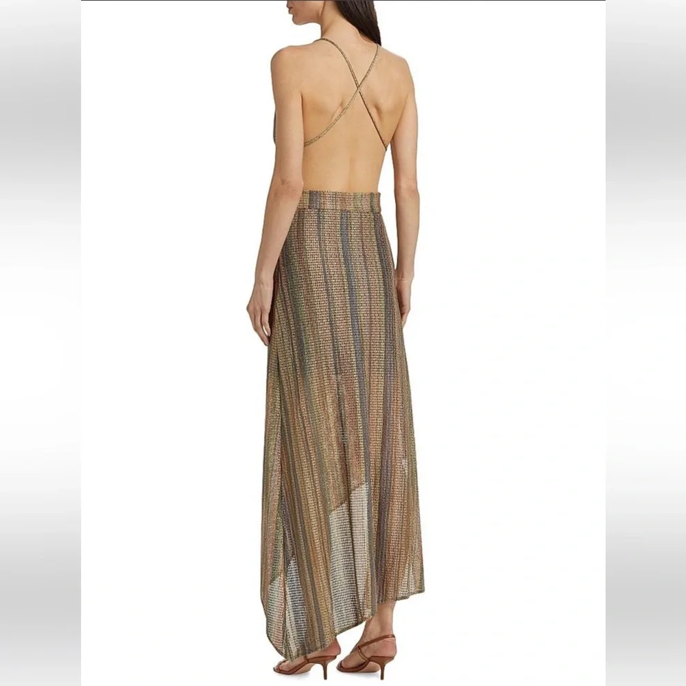 IRO Paris Emman Dress Sz 40 / 8 Shimmering Asymmetrical Cross Stripe Back NWT - Picture 2 of 16